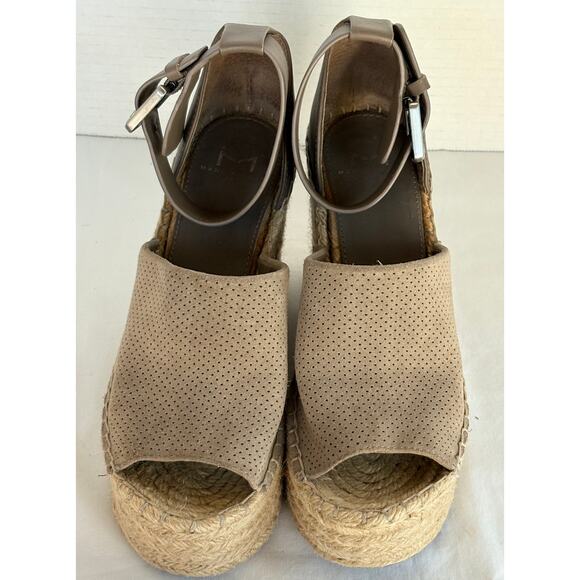 Marc Fisher Leather/Suede Platform Wedge Espadrille Sandal Taupe EUC Size 6 - Picture 3 of 7
